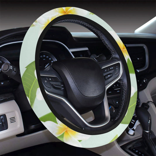 Yellow Plumeria Pattern Print Design PM024 Steering Wheel Cover with Elastic Edge