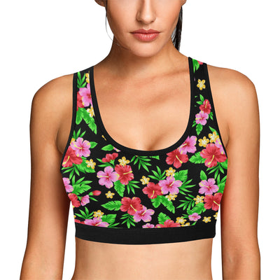 Pink Red Hibiscus Pattern Print Design HB023 Sports Bra