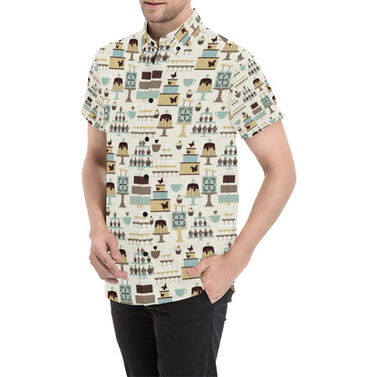 Cake Pattern Print Design 02 Men's Short Sleeve Button Up Shirt
