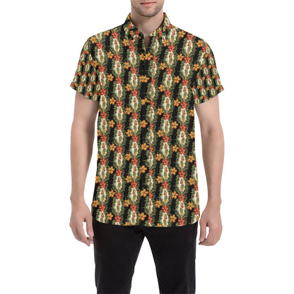 Hawaiian Flower Hula Hibiscus Print Men's Short Sleeve Button Up Shirt