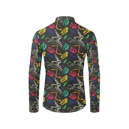 Dinosaur Skull Color Print Pattern Men's Long Sleeve Shirt