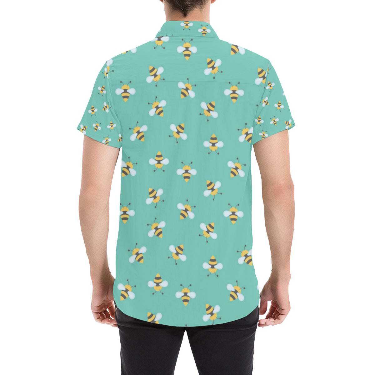 Bee Pattern Print Design 01 Men's Short Sleeve Button Up Shirt
