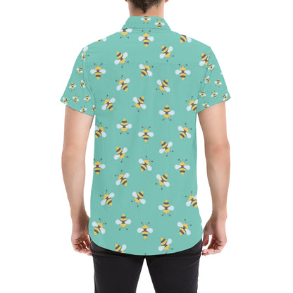 Bee Pattern Print Design 01 Men's Short Sleeve Button Up Shirt