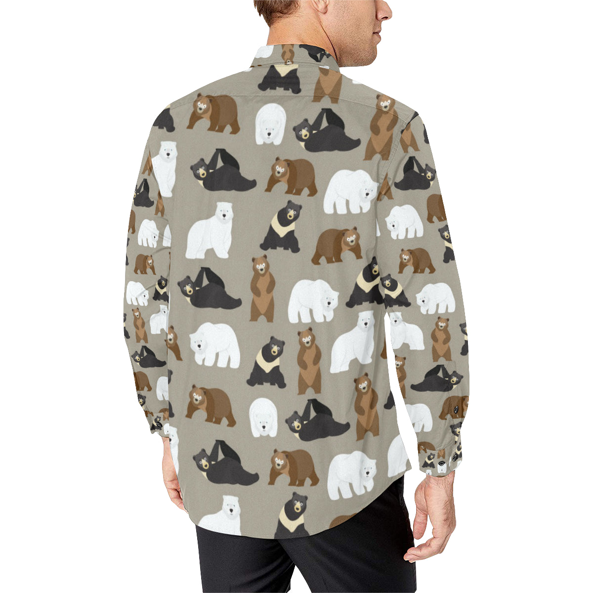 Bear Pattern Print Design BE03 Men's Long Sleeve Shirt