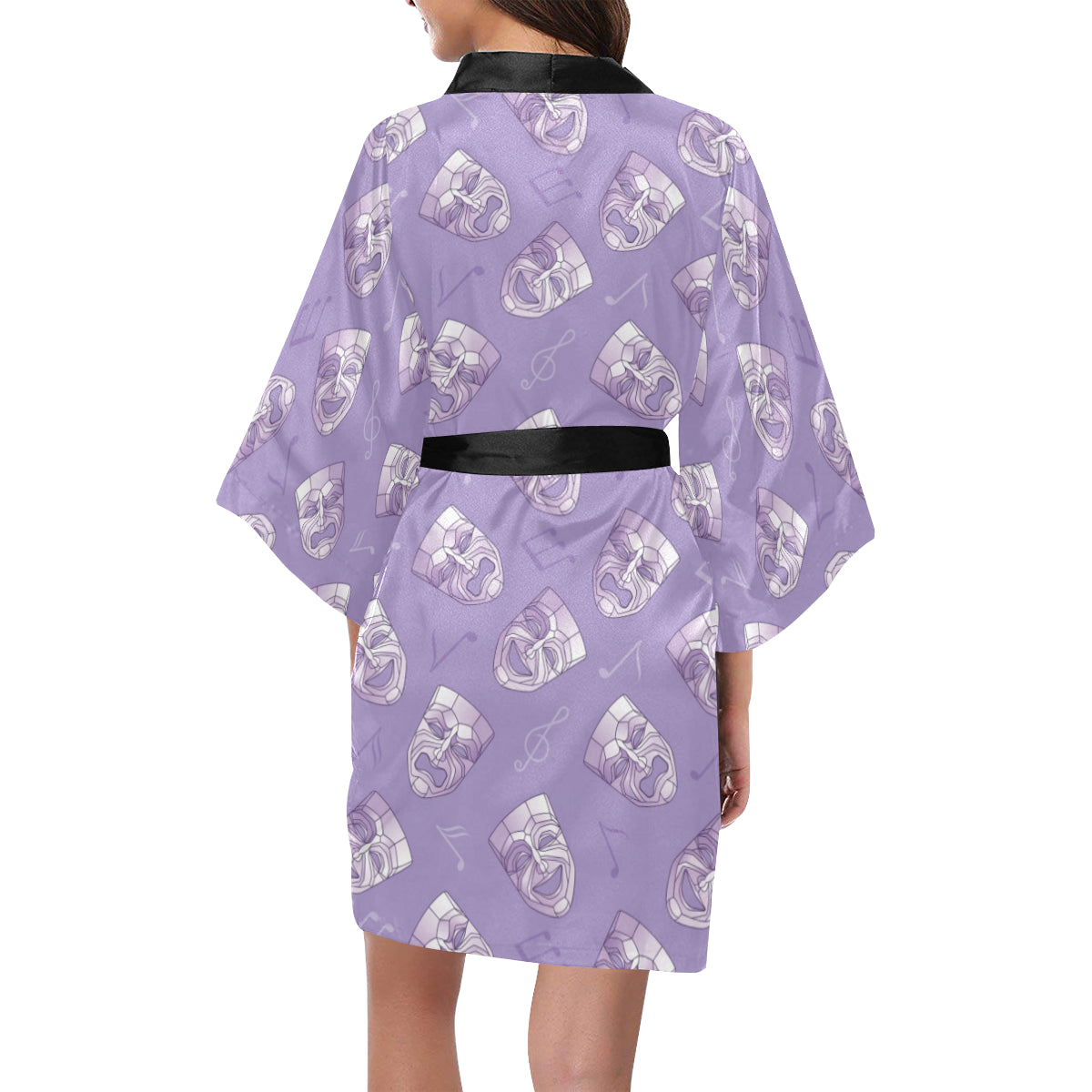 Acting Mask Pattern Print Design 05 Women's Short Kimono