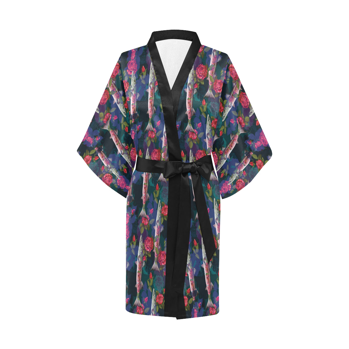 Barracuda with Folwer Pattern Print Design 01 Women's Short Kimono