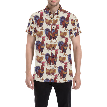 Rooster Pattern Print Design A03 Men's Short Sleeve Button Up Shirt