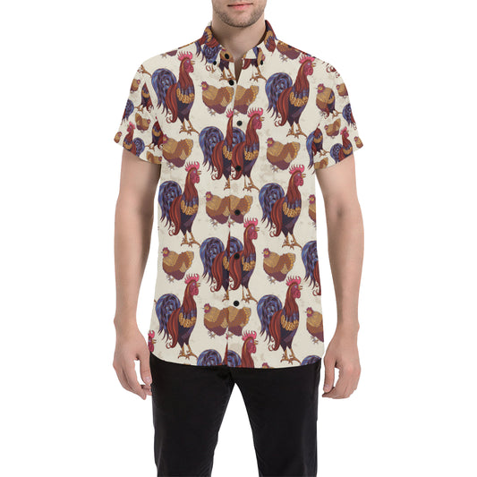 Rooster Pattern Print Design A03 Men's Short Sleeve Button Up Shirt