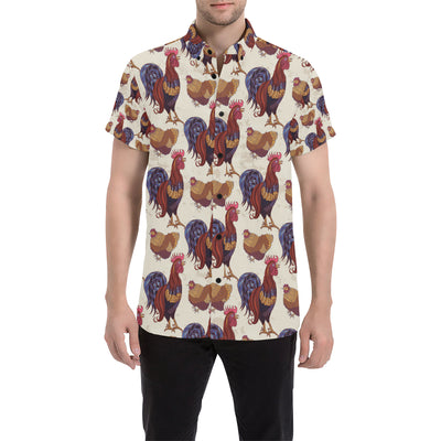 Rooster Pattern Print Design A03 Men's Short Sleeve Button Up Shirt