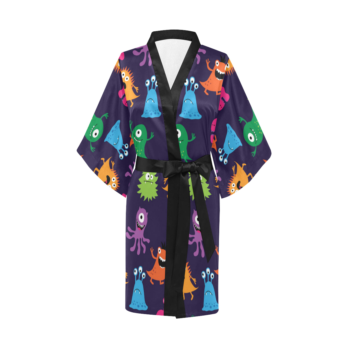Monster Cartoon Pattern Print Design 02 Women's Short Kimono