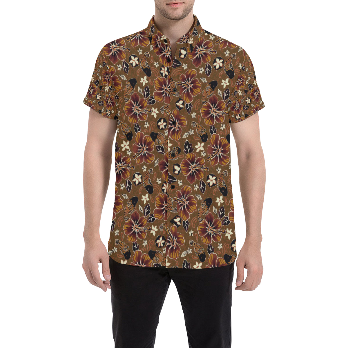 Hawaiian Themed Pattern Print Design H01 Men's Short Sleeve Button Up Shirt