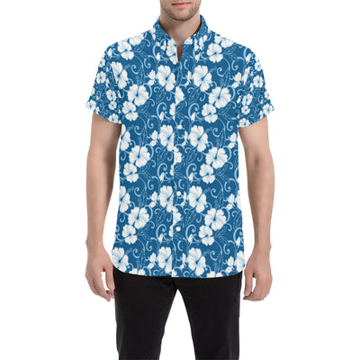 Hibiscus Pattern Print Design HB03 Men's Short Sleeve Button Up Shirt