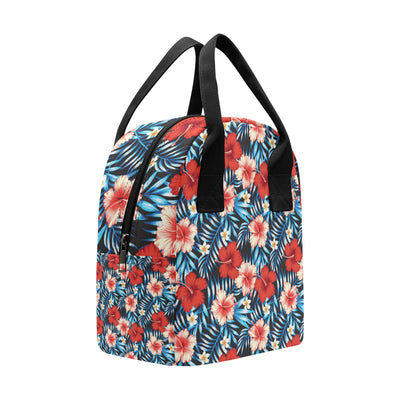 Red Hibiscus Blue Scene Insulated Lunch Bag