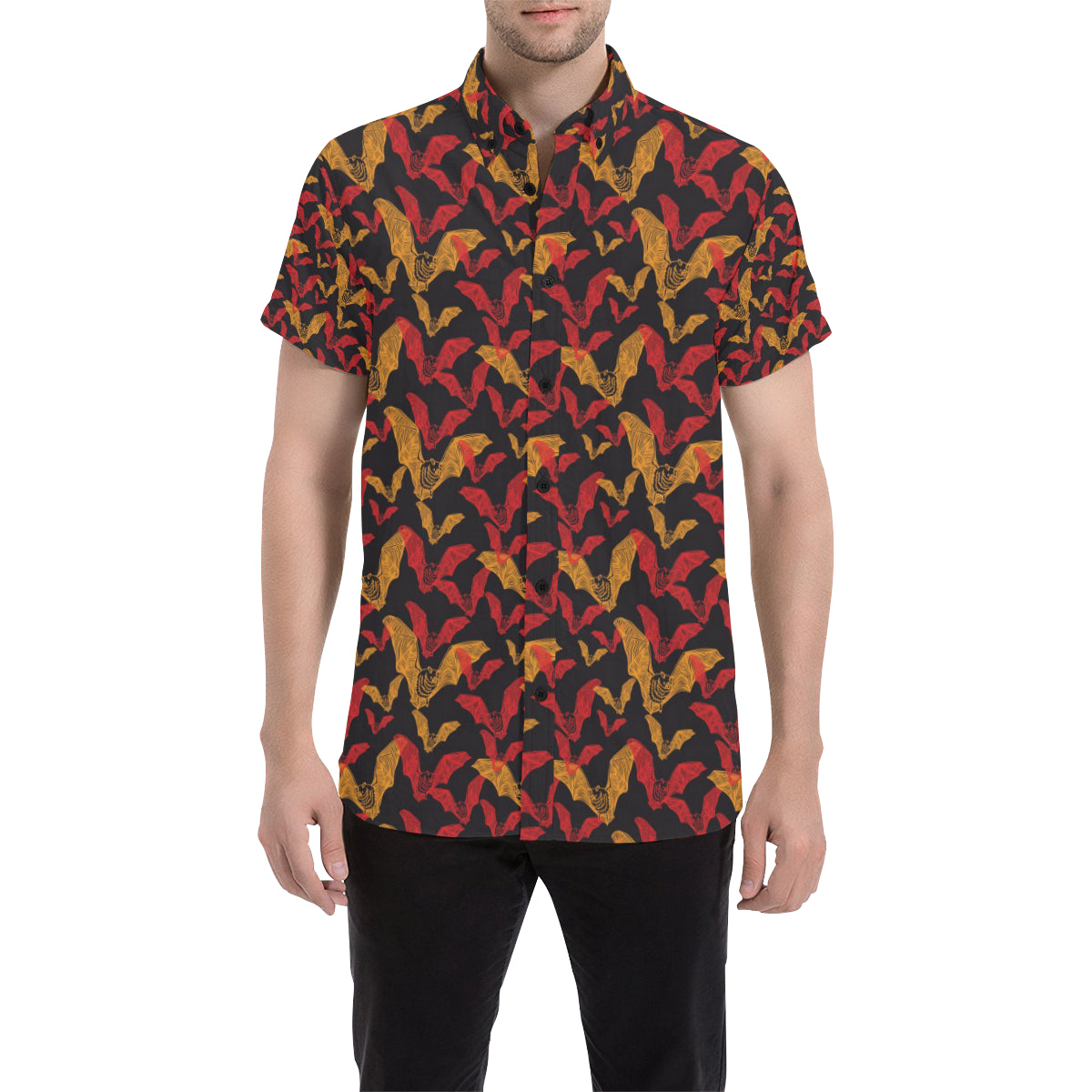 Bat Pattern Print Design 01 Men's Short Sleeve Button Up Shirt