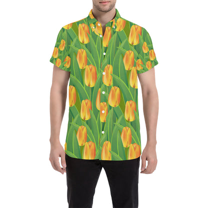 Tulip Orange Pattern Print Design TP07 Men's Short Sleeve Button Up Shirt