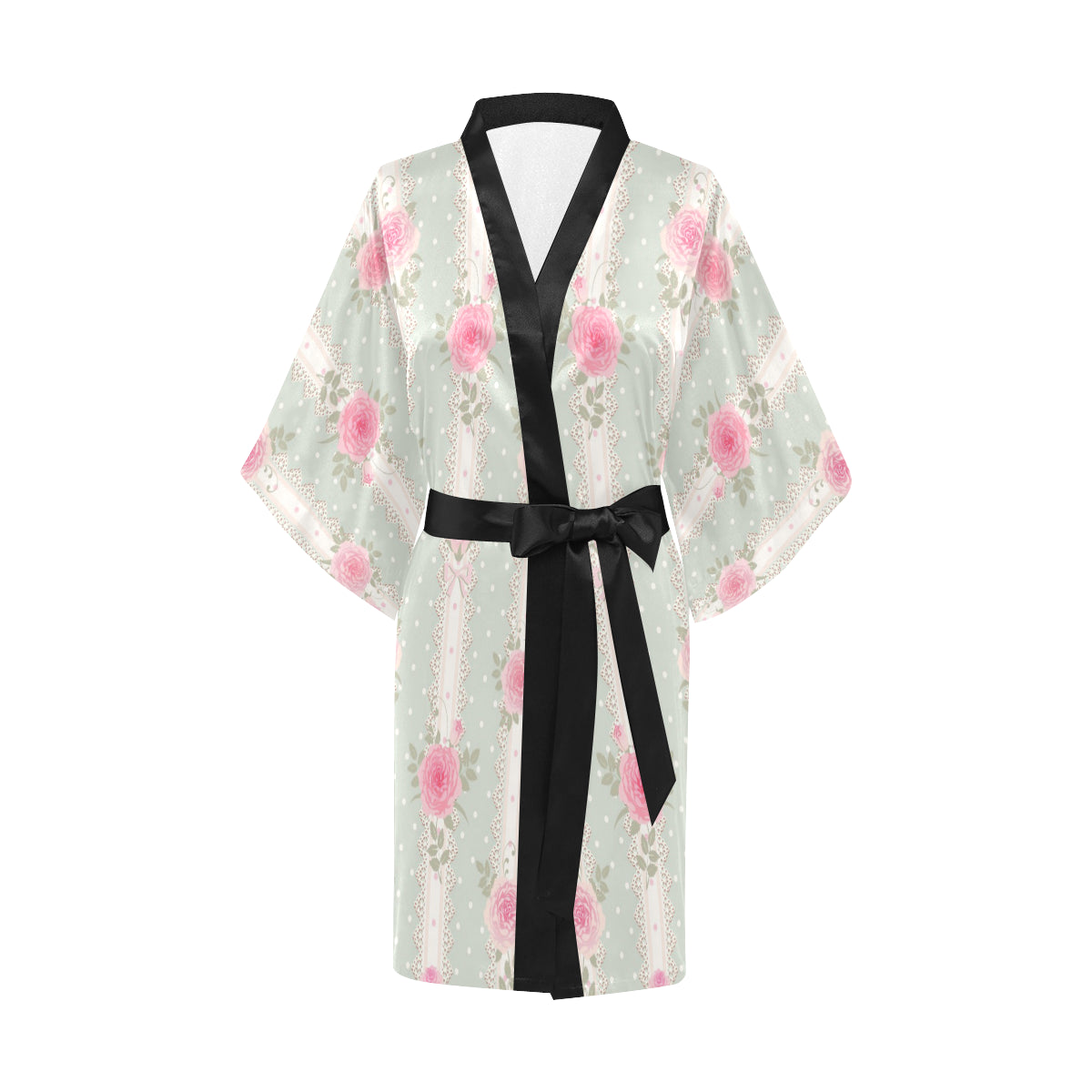 Rose Pattern Print Design RO016 Women Kimono Robe