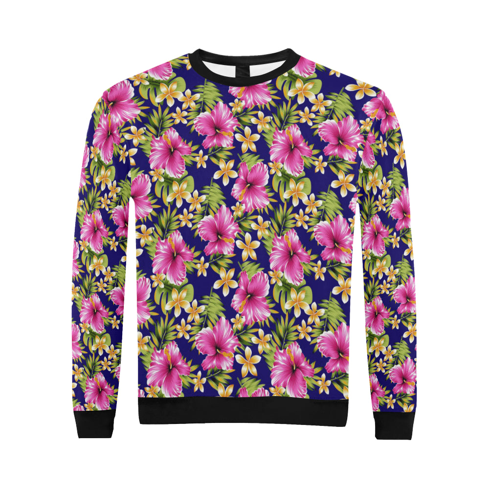 Pink Hibiscus Pattern Print Design HB027 Men Long Sleeve Sweatshirt
