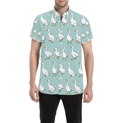 Goose Pattern Print Design 02 Men's Short Sleeve Button Up Shirt