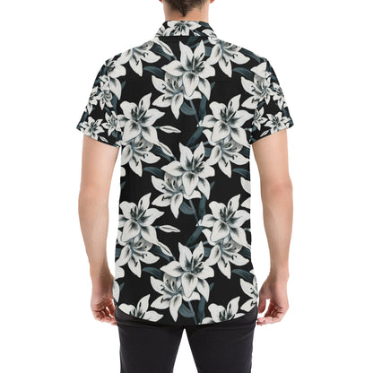 Lily Pattern Print Design 03 Men's Short Sleeve Button Up Shirt