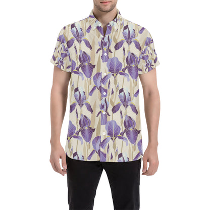 Iris Pattern Print Design IR02 Men's Short Sleeve Button Up Shirt
