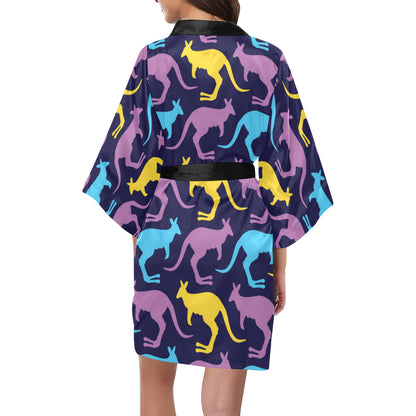 Kangaroos Pattern Print Design 02 Women's Short Kimono