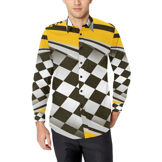 Checkered Flag Racing Style Men's Long Sleeve Shirt