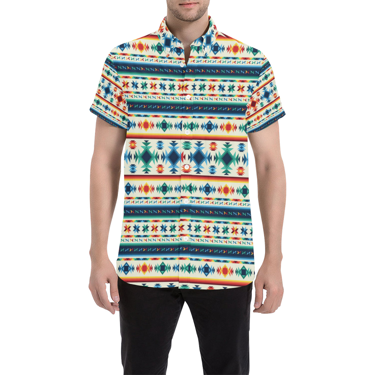 Aztec Pattern Print Design 02 Men's Short Sleeve Button Up Shirt