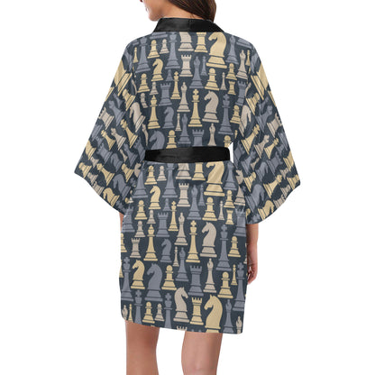 Chess Pattern Print Design 04 Women's Short Kimono
