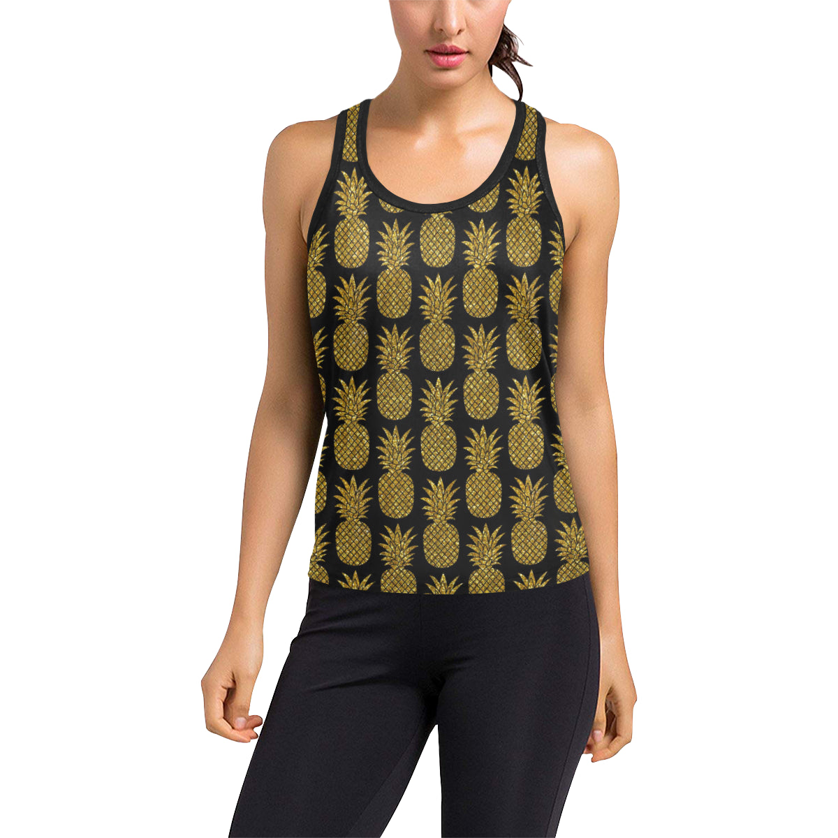 Gold Pineapple Pattern Print Design PP011 Women's Racerback Tank Top