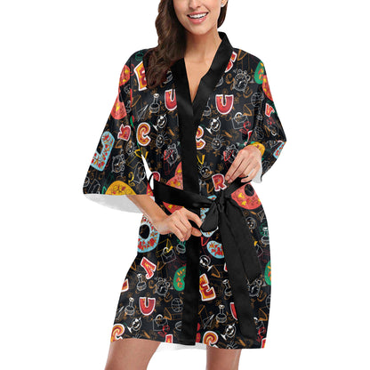 Number Pattern Print Design A03 Women's Short Kimono