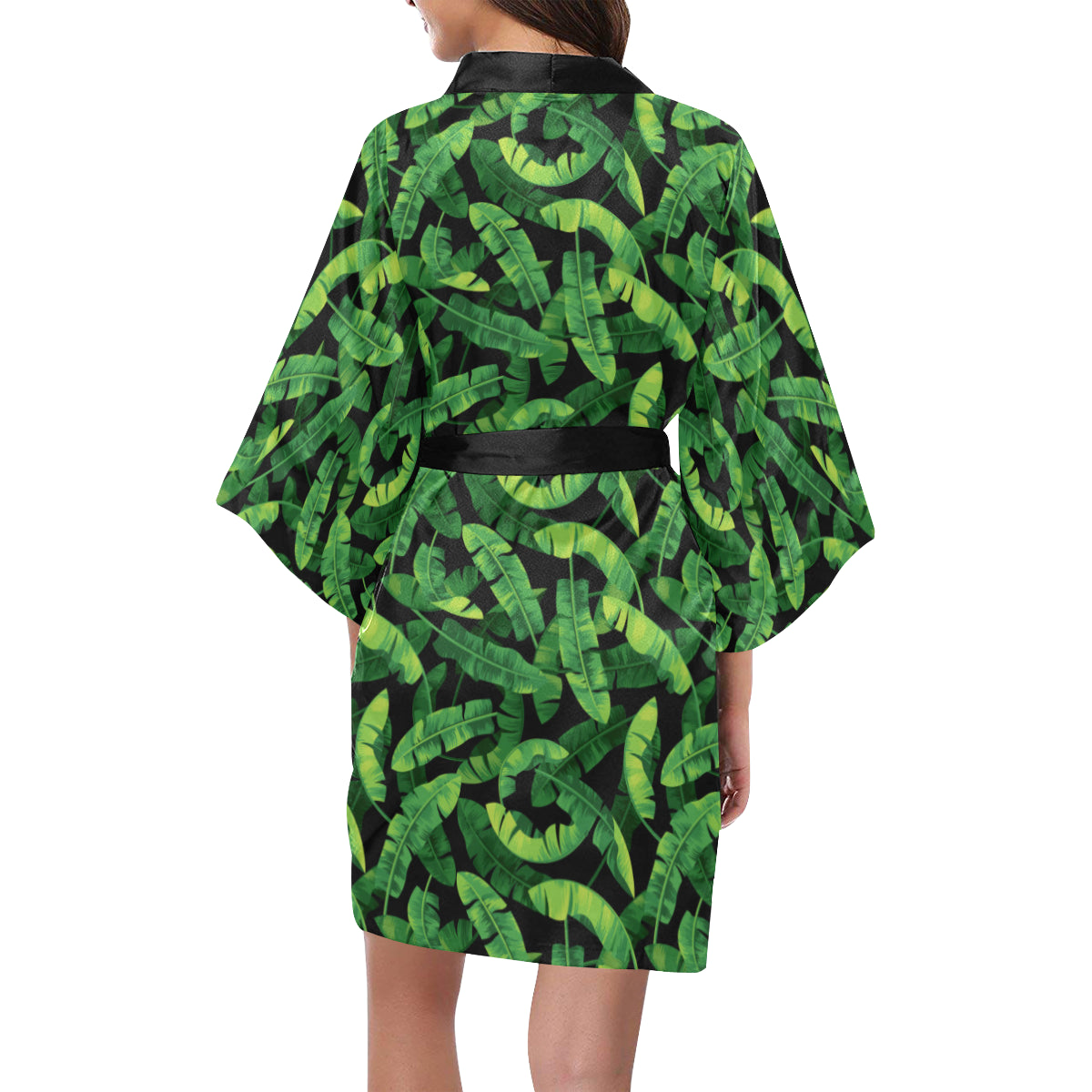 Banana Leaf Pattern Print Design 02 Women's Short Kimono