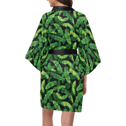 Banana Leaf Pattern Print Design 02 Women's Short Kimono