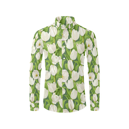 Tulip White Pattern Print Design TP05 Men's Long Sleeve Shirt