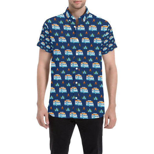 Camper Pattern Camping Themed No 3 Print Men's Short Sleeve Button Up Shirt