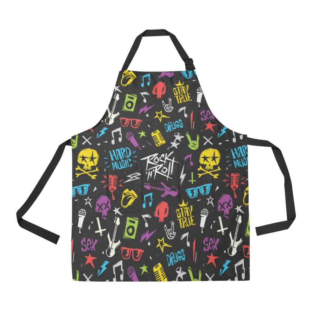 Rock and Roll Pattern Print Design A02 Apron with Pocket