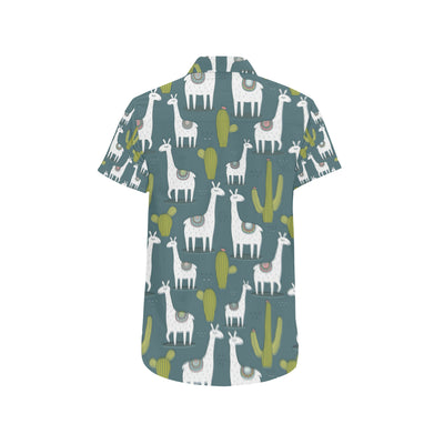 Llama Cactus Pattern Print Design 03 Men's Short Sleeve Button Up Shirt