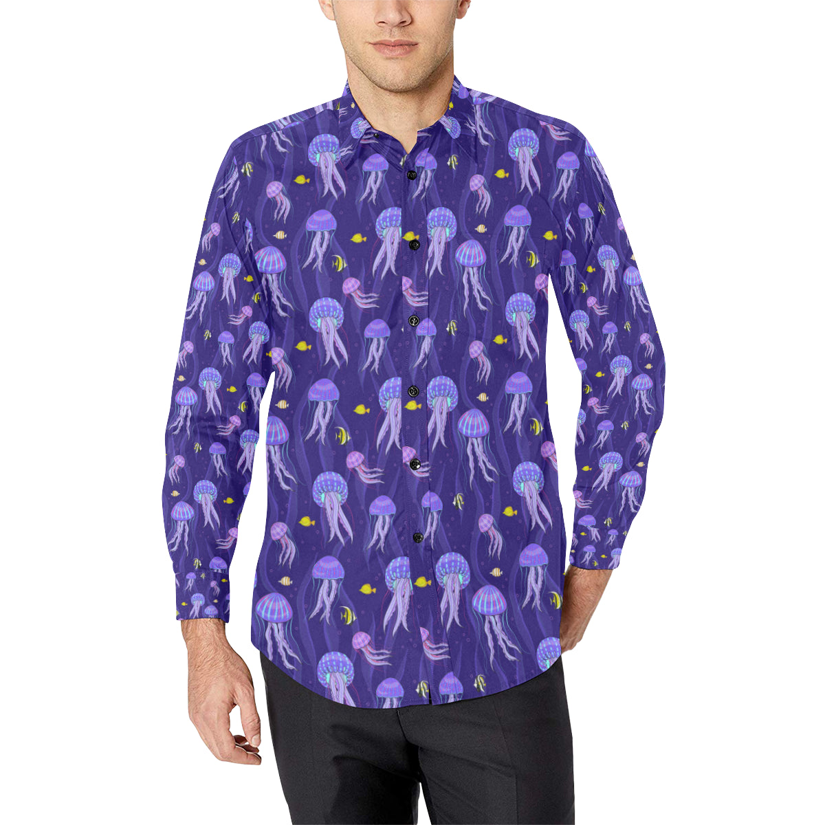 Jellyfish Style Print Men's Long Sleeve Shirt