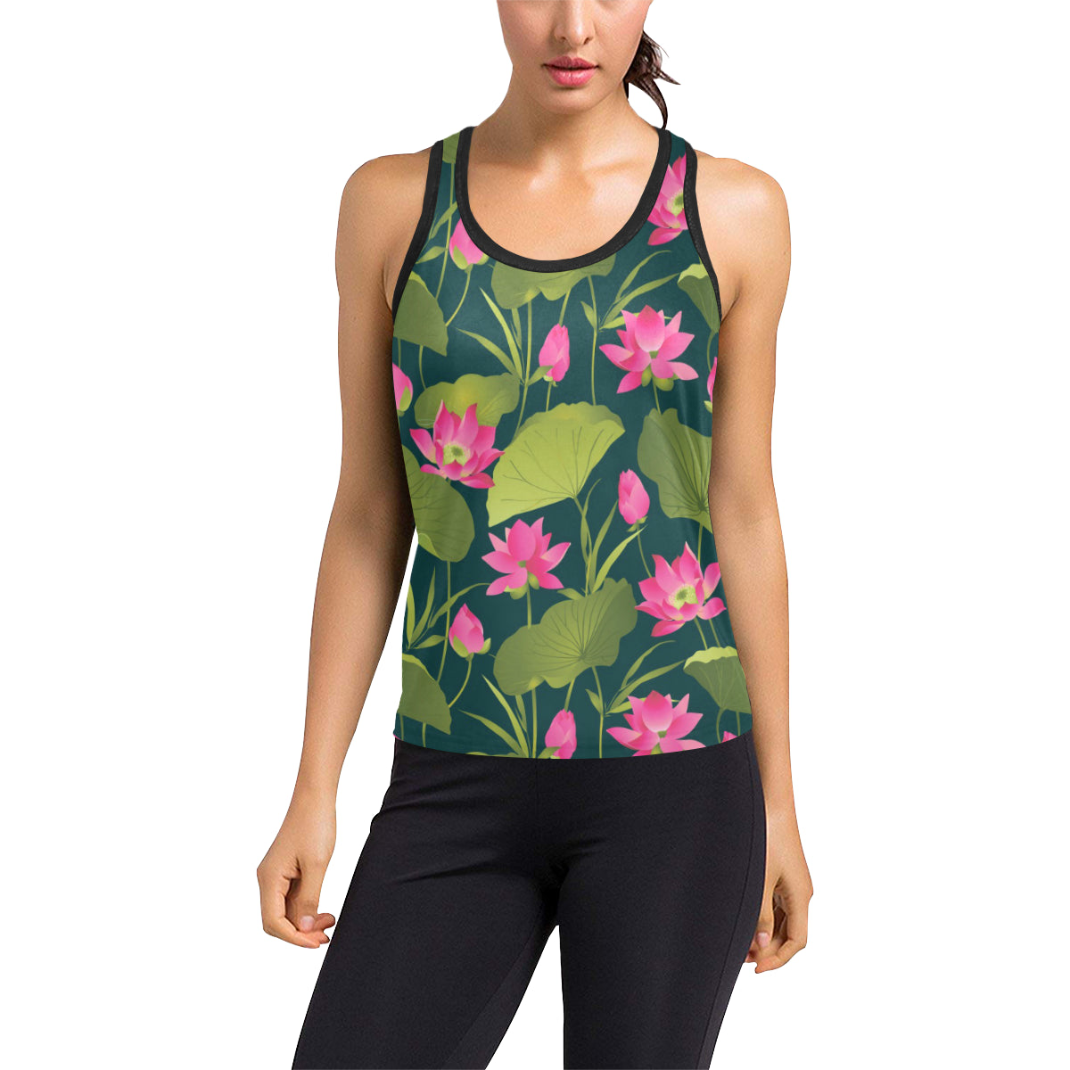 Water Lily Pattern Print Design WL09 Women's Racerback Tank Top