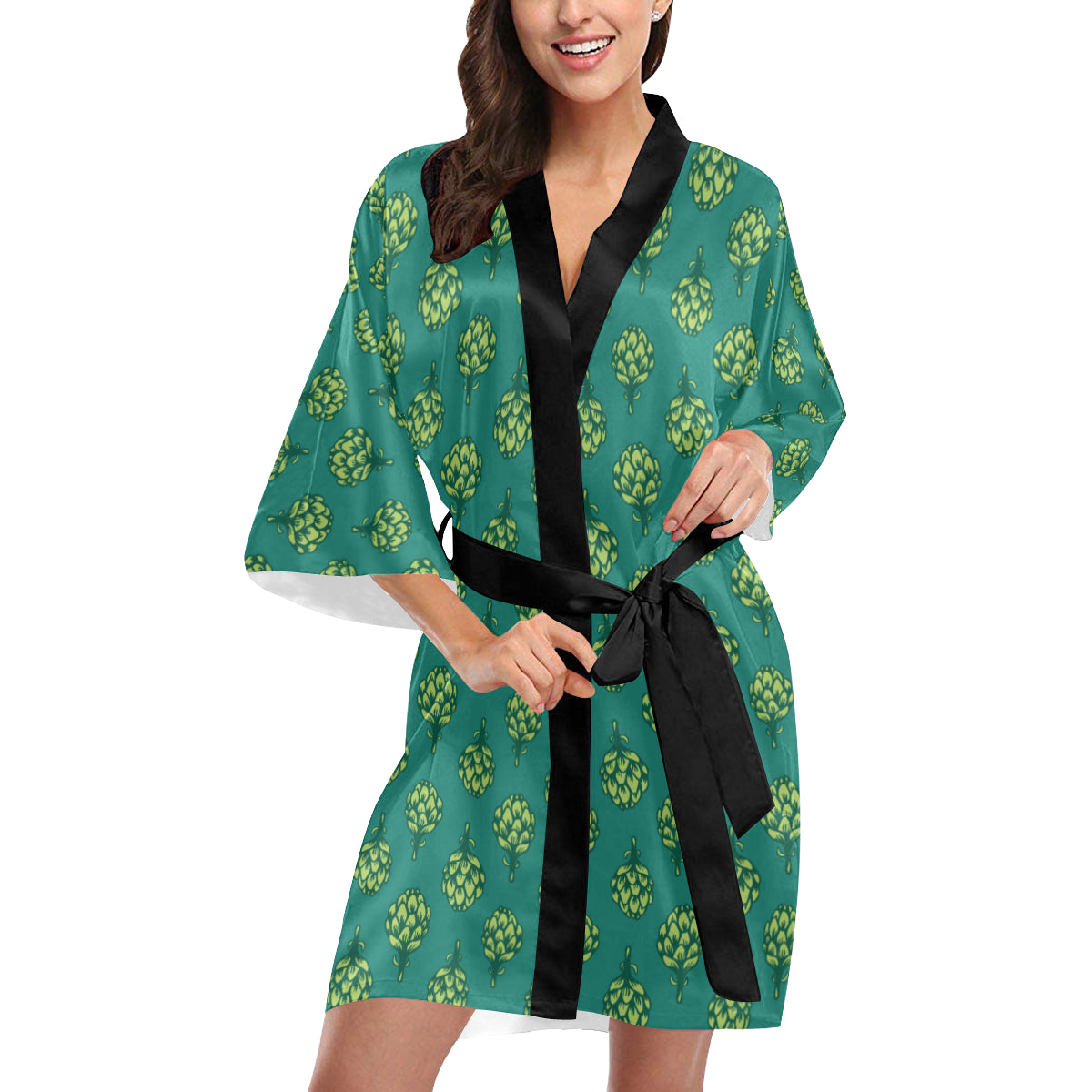 Artichoke Pattern Print Design 04 Women's Short Kimono
