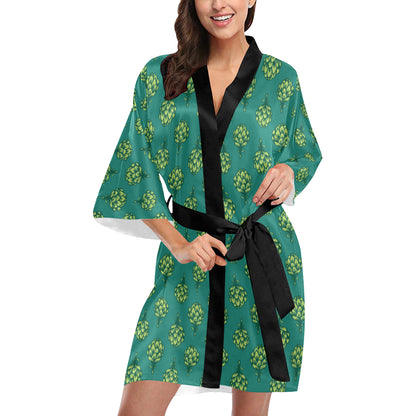 Artichoke Pattern Print Design 04 Women's Short Kimono