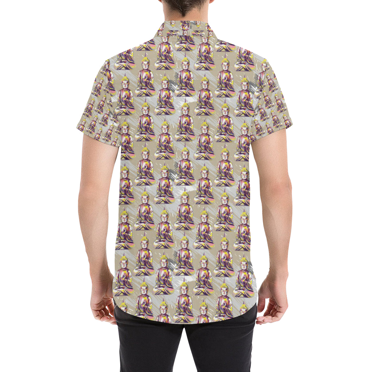 Buddha Pattern Print Design 07 Men's Short Sleeve Button Up Shirt