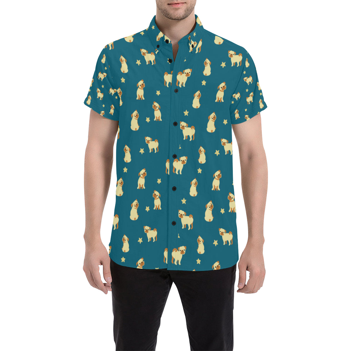 Pug Pattern Print Design A06 Men's Short Sleeve Button Up Shirt
