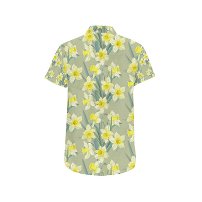 Daffodils Pattern Print Design DF01 Men's Short Sleeve Button Up Shirt
