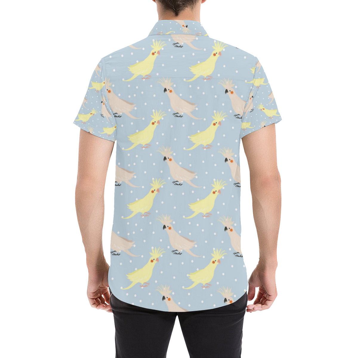 Cockatiel Pattern Print Design 03 Men's Short Sleeve Button Up Shirt