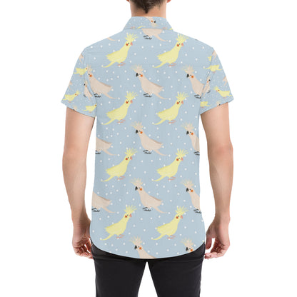 Cockatiel Pattern Print Design 03 Men's Short Sleeve Button Up Shirt