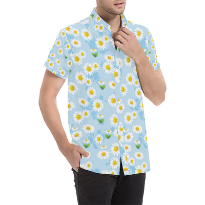 Daisy Pattern Print Design DS010 Men's Short Sleeve Button Up Shirt