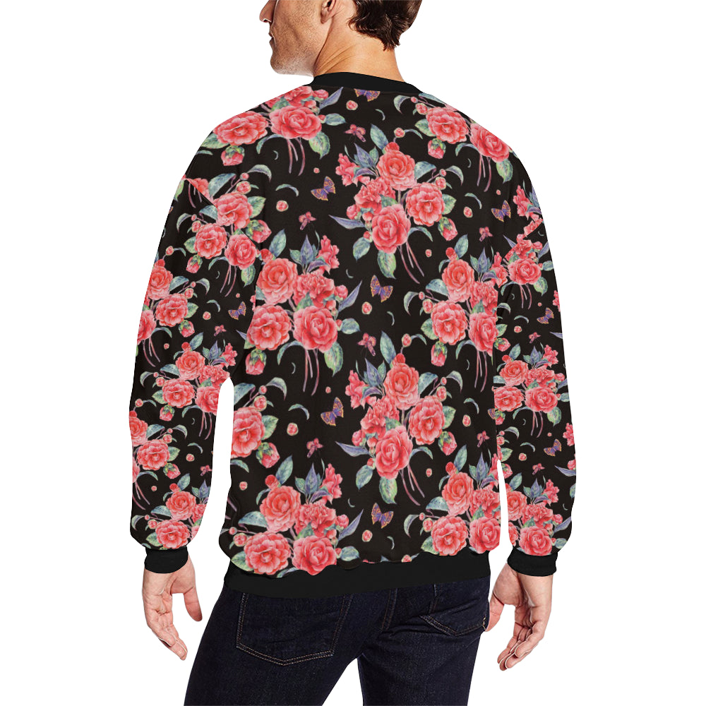 Camellia Pattern Print Design CM03 Men Long Sleeve Sweatshirt