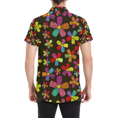 Flower Power Colorful Print Pattern Men's Short Sleeve Button Up Shirt