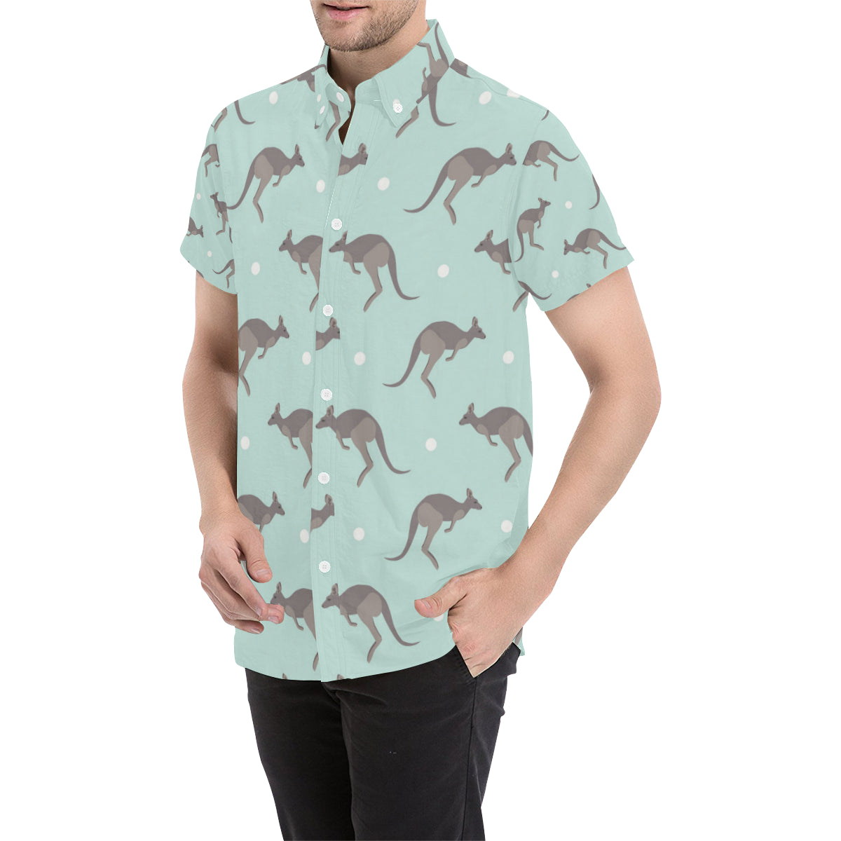 Kangaroos Pattern Print Design 04 Men's Short Sleeve Button Up Shirt