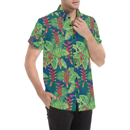 Heliconia Pattern Print Design HL08 Men's Short Sleeve Button Up Shirt